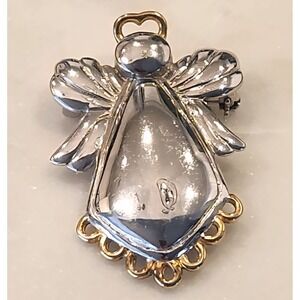 Vintage Silver Tone Angel Brooch Gold Tone Details Pin Christmas Religious